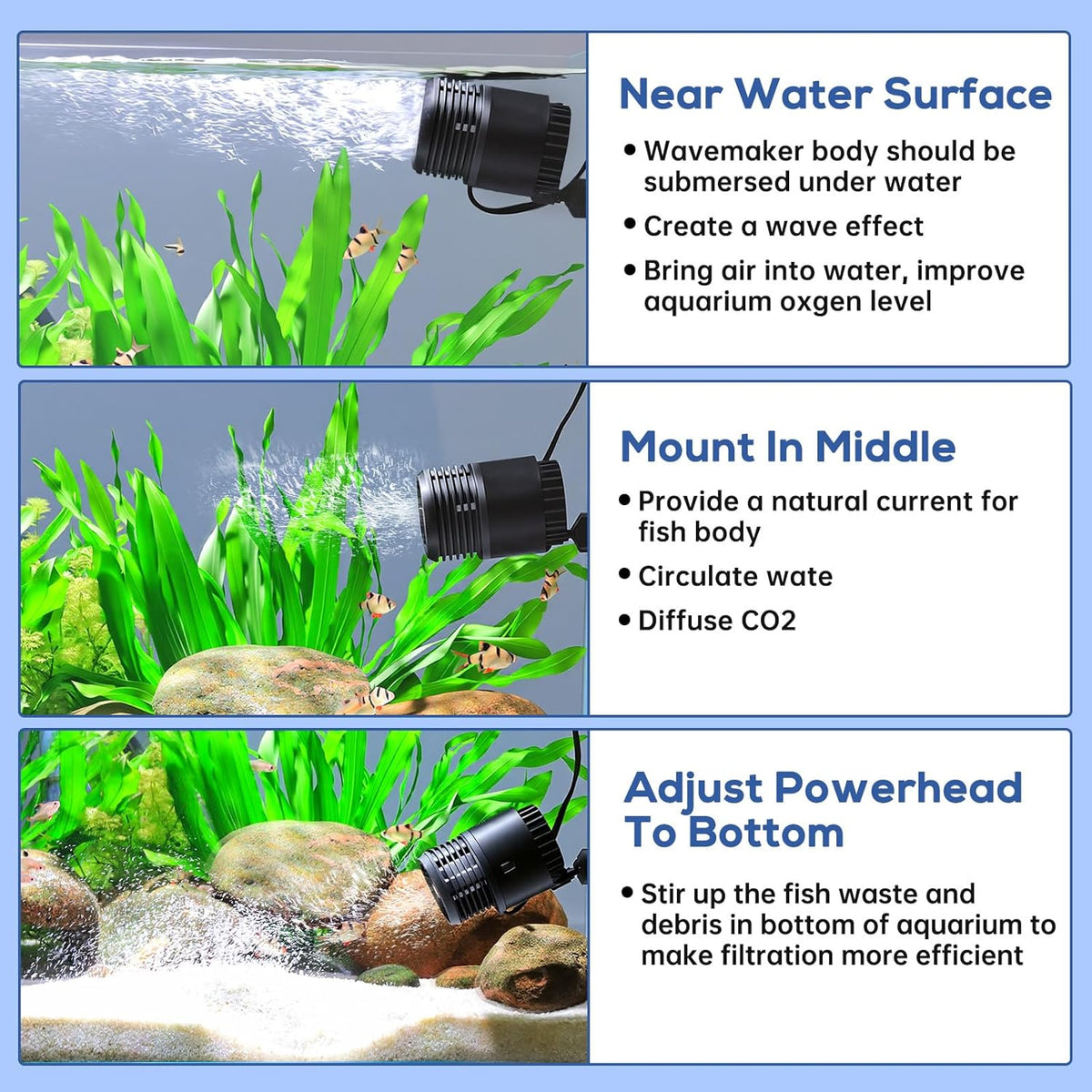 Aquarium Wave Maker 4W 750GPH Submersible Water Circulation Pump with Magnetic Base, Quiet Rotating - photo 5