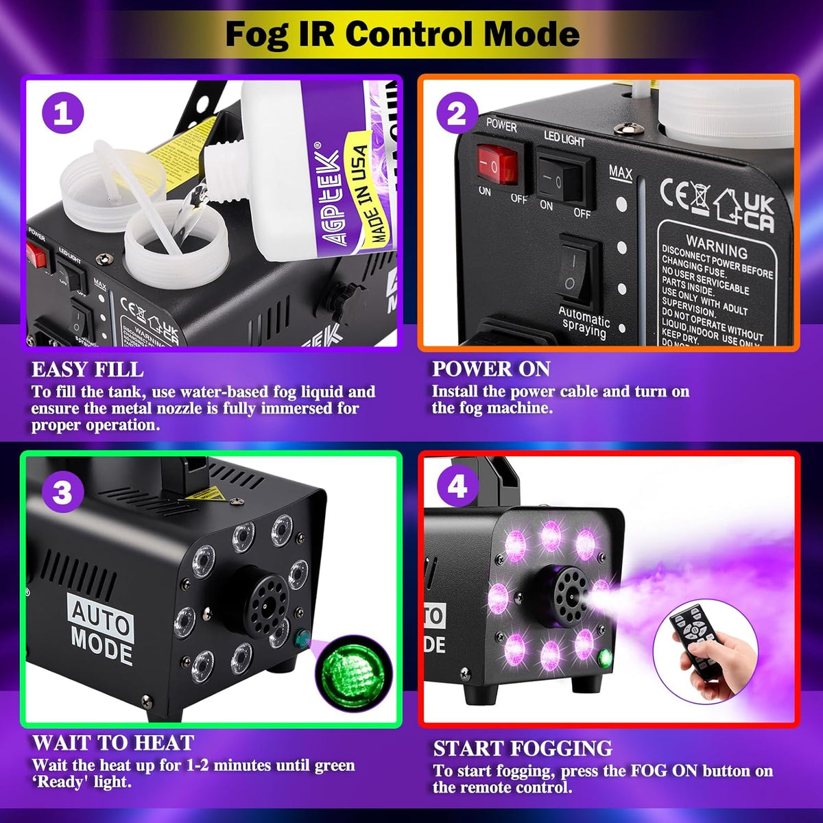 600W Fog Machine with 12-Color LED Lights and Wireless Remote - photo 5