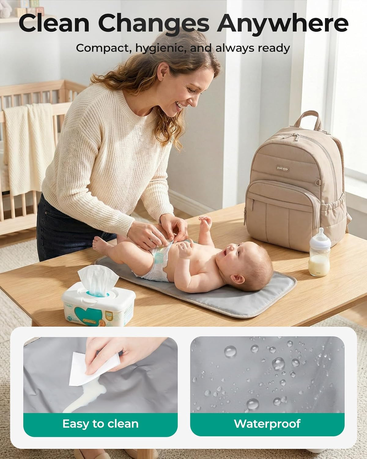 Camel Puffy Multi-Pocket Diaper Bag Backpack with Changing Pad - photo 5