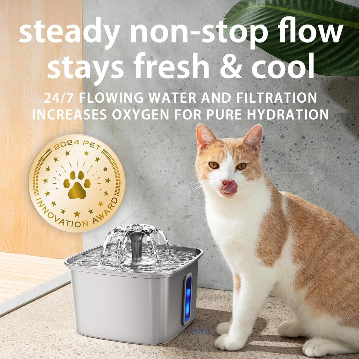 Innovation Award Winner Stainless Steel Cat Water Fountain, 108oz/3.2L Automatic Pet Fountain Dog Water - photo 5
