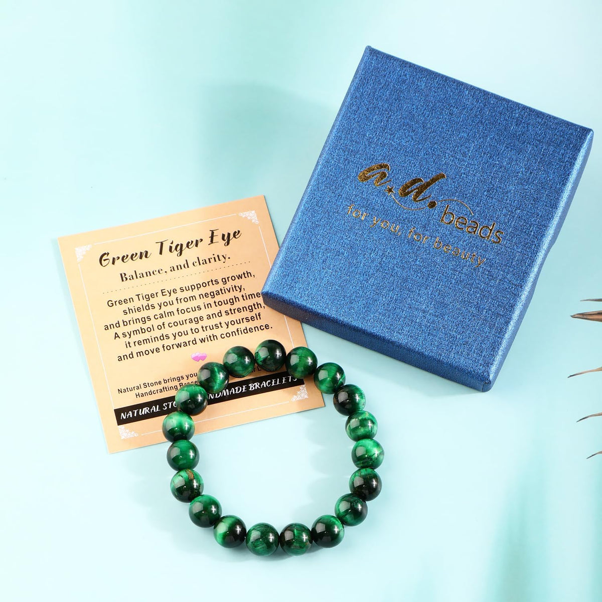 10mm Green Tiger Eye Elastic Stretch Bracelet - photo 5