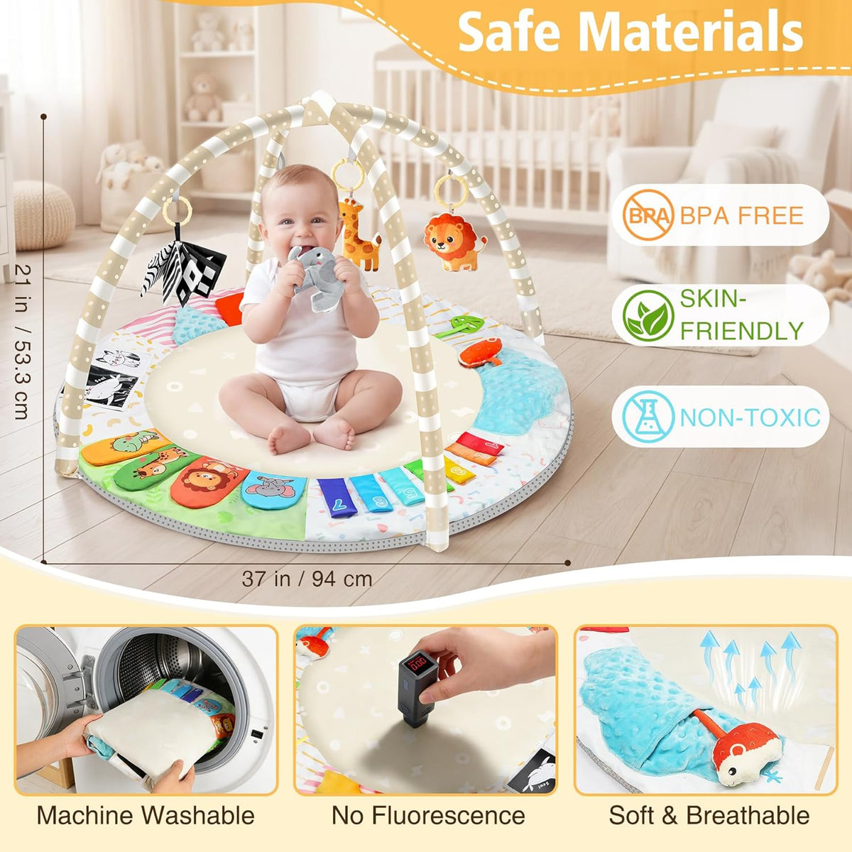 Tummy Time Mat - Comfortable Baby Floor Play Mat Activity Gym for 0-3-6-18 Months, 6 Developmental Zones - photo 5