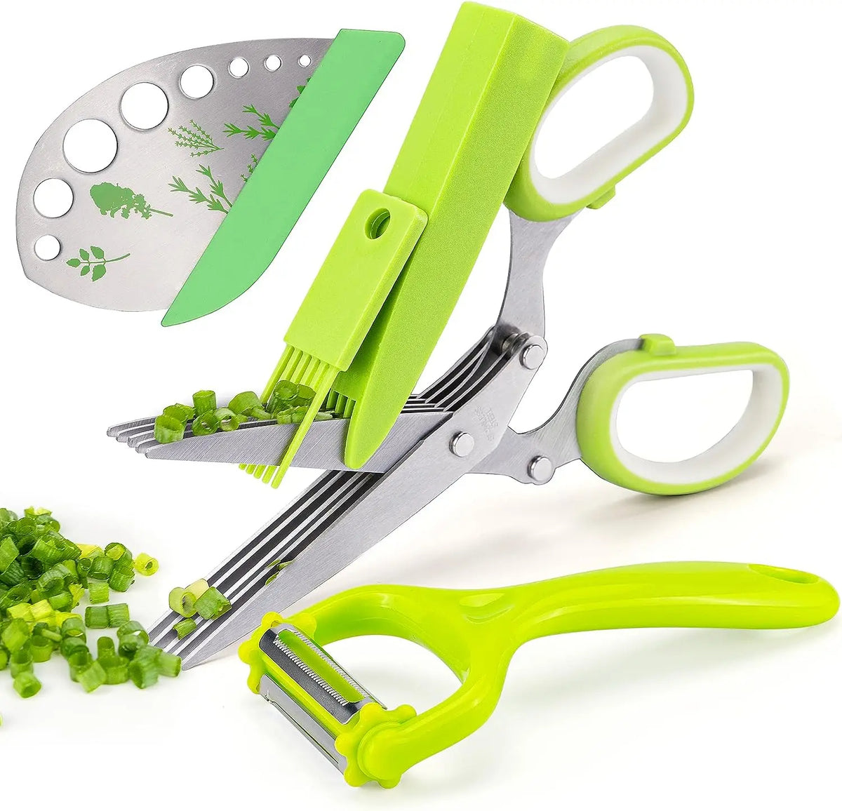 Herb Vegetable Kitchen Scissors full set view with protective blade cover