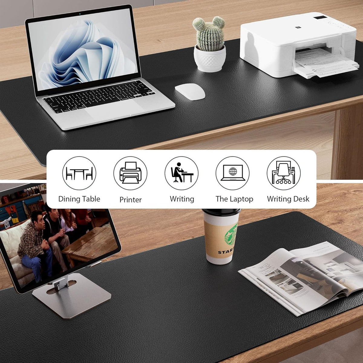 Black PU Leather Desk Pad Protector, 23.6 x 13.7 in - photo 5