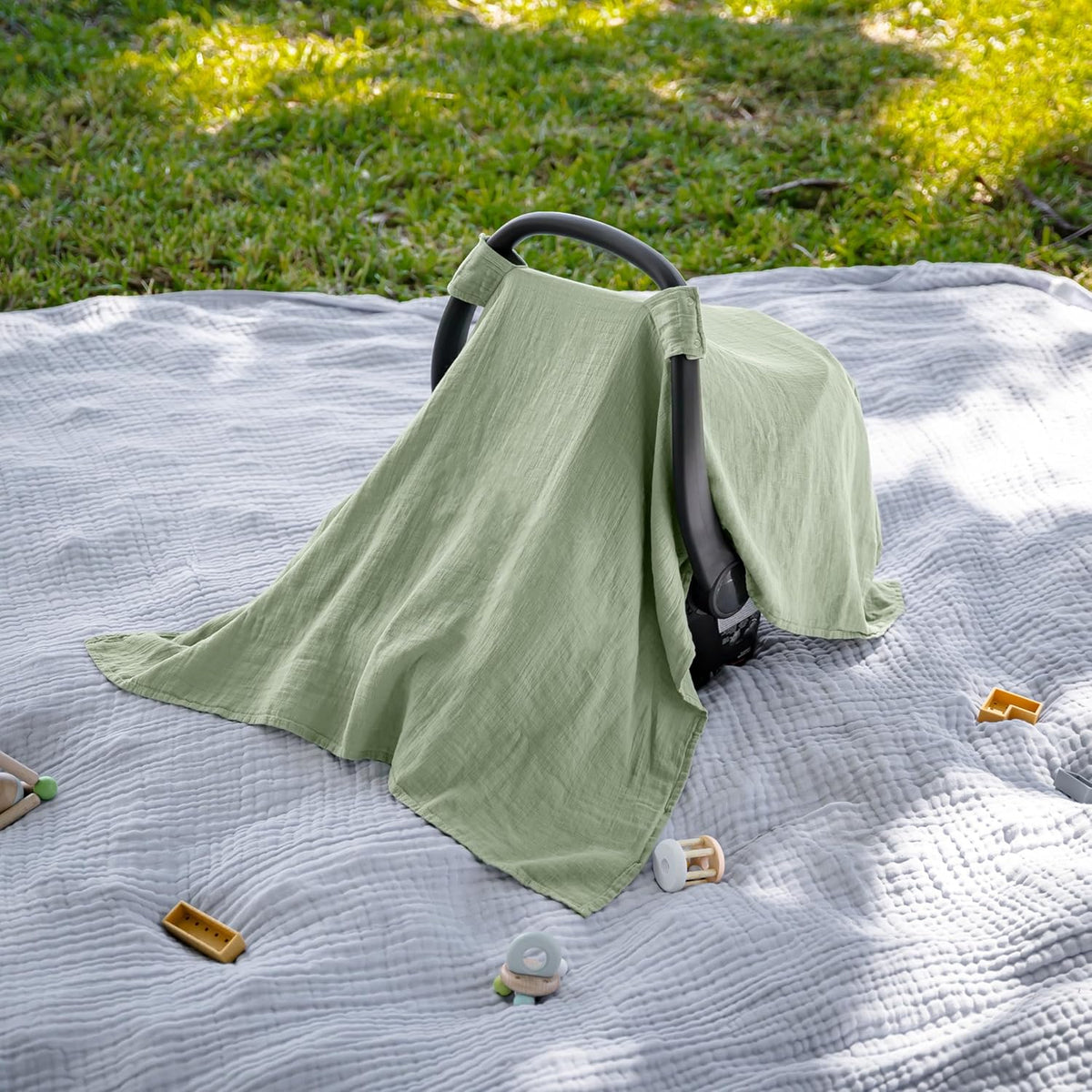 Sage Baby Car Seat Cover - Bamboo Rayon and Muslin Cotton Blend Canopy - photo 5