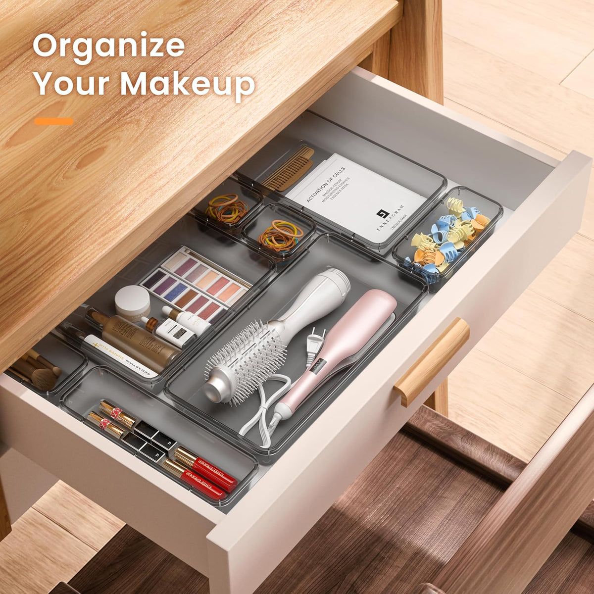 Clear Black 5-Size Drawer Organizer for Makeup, Bathroom, Desk and Tool Storage - photo 5