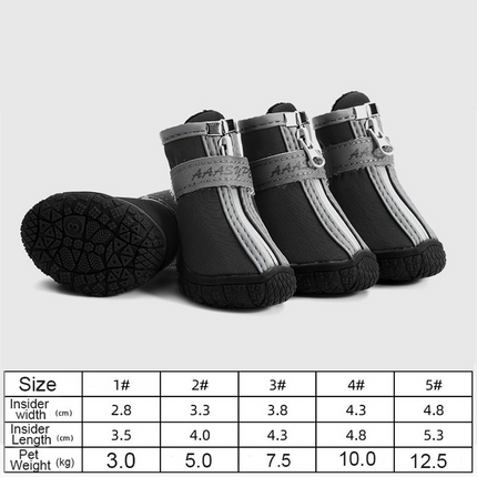 Dog shoes for hot pavement showing all four bootie set included