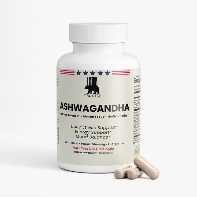 USA CALI Ashwagandha KSM-66 60 vegetarian capsules supplement facts panel