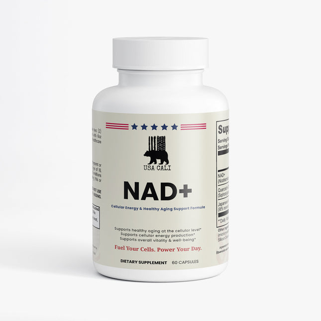 USA CALI NAD+ 500mg Cellular Energy & Healthy Aging Support Formula with Quercetin and Resveratrol, 60 Vegan Capsules – Made in USA