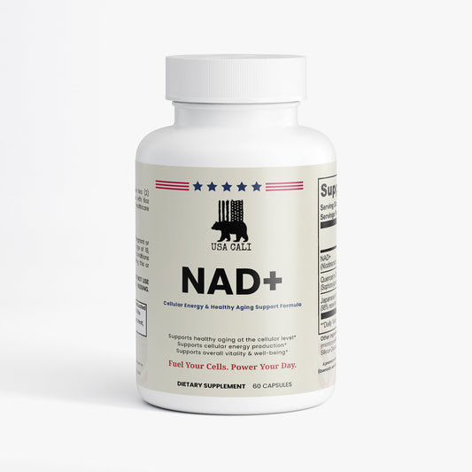 USA CALI NAD+ 500mg Cellular Energy & Healthy Aging Support Formula with Quercetin and Resveratrol, 60 Vegan Capsules – Made in USA