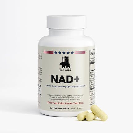 USA CALI NAD+ 60 vegan capsules bottle – cellular energy and anti-aging support supplement made in USA
