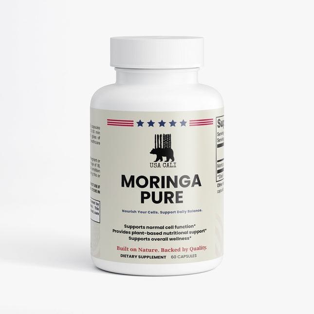 USA CALI MORINGA PURE Moringa Oleifera Leaf Capsules front label 60 count vegan supplement
