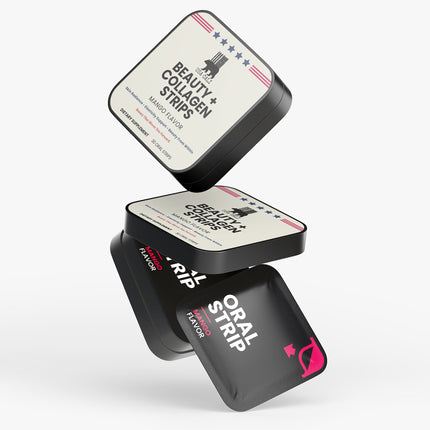 USA CALI BEAUTY + COLLAGEN STRIPS Mango Flavor - for Skin Radiance, Elasticity Support & Beauty From Within — Dissolvable Oral Strips, 100 mg Collagen Peptides + 6 mg Vitamin E, 30 Strips