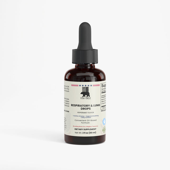 USA CALI Respiratory & Lung Health Drops 2 fl oz bottle front label for breathing support