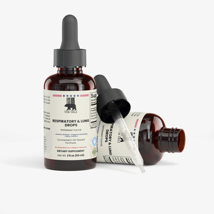 USA CALI Respiratory Health Drops liquid formula side label view 60mL MCT-based drops