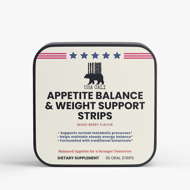 USA CALI Appetite Balance Weight Support Strips Mixed Berry oral dissolving strips front label