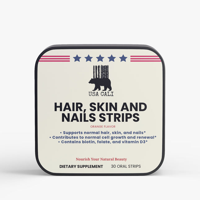 USA CALI Hair Skin and Nails Strips with Biotin 5000mcg fast-dissolving orange oral strips 30 count
