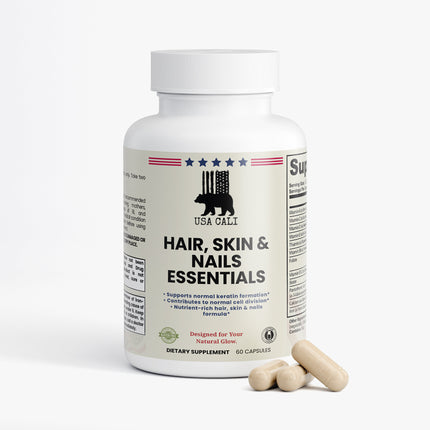 USA CALI Hair Skin Nails Essentials 60 vegetarian capsules supplement facts panel