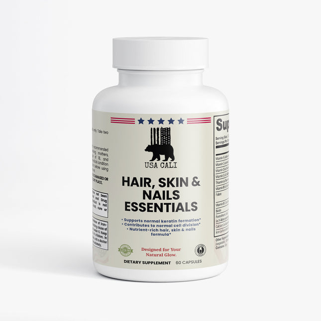 USA CALI Hair Skin & Nails Essentials capsules with Biotin Vitamin C and Zinc – 60 vegetarian capsules