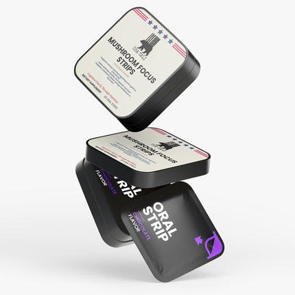 Mushroom Focus Strips supplement facts panel and serving size details