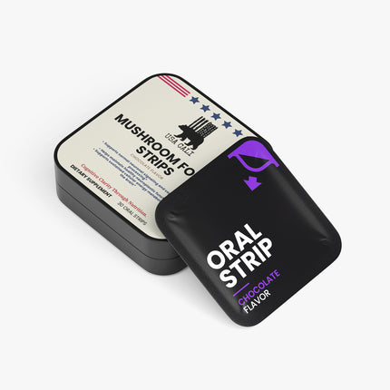 Mushroom Focus Strips label side view highlighting key active ingredients