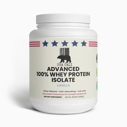 USA CALI Advanced 100% Whey Protein Isolate (Vanilla) Ultra-Filtered 100% Whey Isolate for Muscle Recovery & Lean Nutrition – Fast-Absorbing, Low Carb – 28.40 oz (805 g) – Made in USA