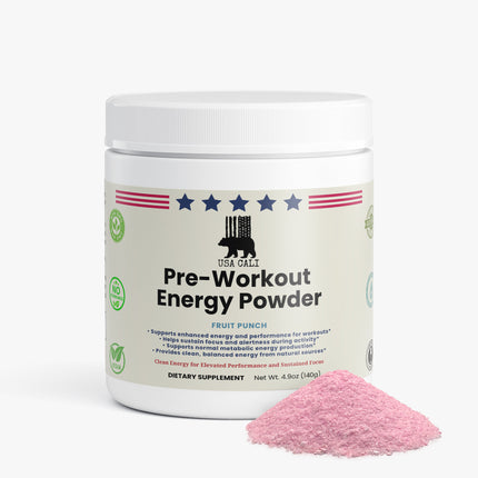 USA CALI Pre-Workout Fruit Punch 140g side label – Made in USA sugar-free energy powder