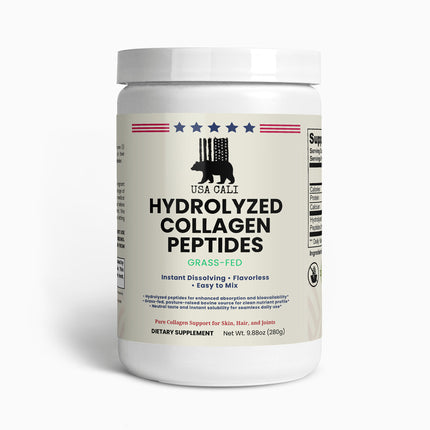 Hydrolyzed Collagen Peptides Powder Grass Fed – Types I & III for Skin, Hair & Joint Support – Instant-Dissolving, Unflavored, 280g – Made in USA