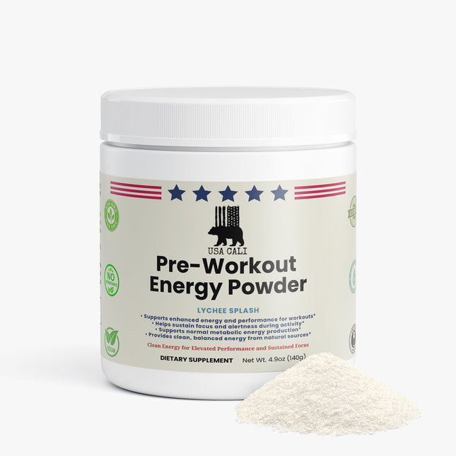 USA CALI Lychee Splash pre-workout supplement facts panel caffeine L-Theanine B-Complex formula