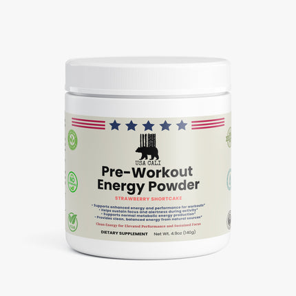 USA CALI Pre-Workout Energy Powder Strawberry Shortcake 4.9oz front label