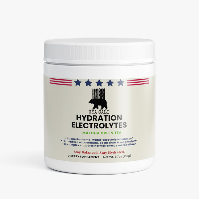 USA Cali Hydration Matcha Green Tea Electrolyte Powder 5.7oz front label