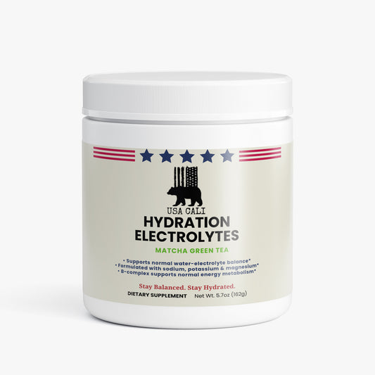 USA Cali Hydration Matcha Green Tea Electrolyte Powder 5.7oz front label