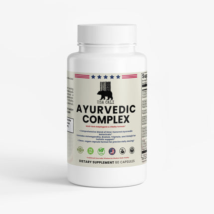 USA CALI Ayurvedic Complex Capsules – Ashwagandha, Turmeric, Holy Basil, Brahmi, Shilajit & Triphala Multi-Botanical Blend for Balance, Vitality & Holistic Wellness – 60 Caps – Made in USA