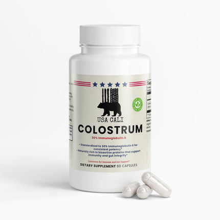 USA CALI Colostrum 500mg capsules side label – growth factor & gut integrity support