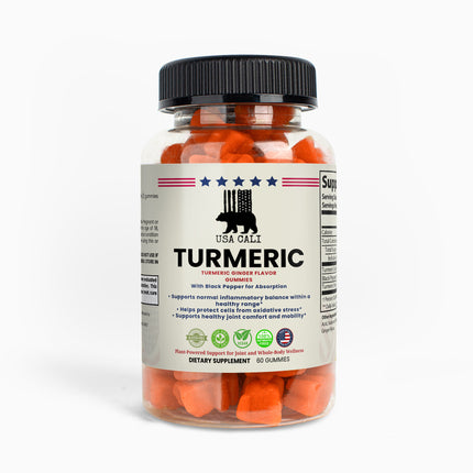 USA CALI Turmeric Gummies – Curcuma Longa Extract with Black Pepper Piperine for Antioxidant Defense, Joint Comfort & Healthy Inflammatory Response – Turmeric Ginger Flavor – 60 Gummies – Made in USA
