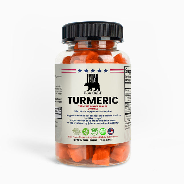 USA CALI Turmeric Gummies – Curcuma Longa Extract with Black Pepper Piperine for Antioxidant Defense, Joint Comfort & Healthy Inflammatory Response – Turmeric Ginger Flavor – 60 Gummies – Made in USA