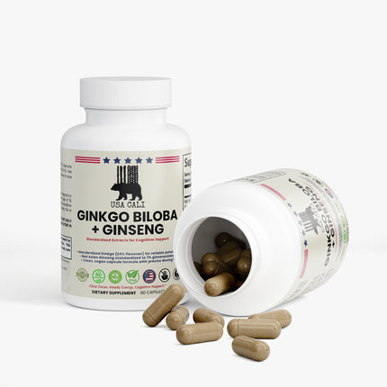 USA CALI Ginkgo Biloba Ginseng 60 Veggie Caps circulation brain support label