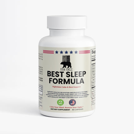USA CALI Sleep Formula Capsules – Melatonin, Valerian Root, GABA, L-Tryptophan, Chamomile & Passionflower for Restful Sleep, Natural Relaxation & Healthy Sleep Cycle Support – 60 Caps – Made in USA