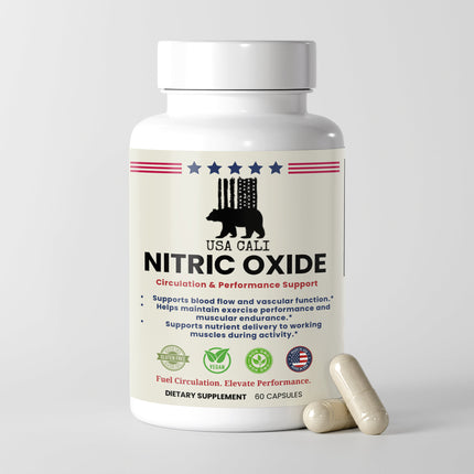 USA CALI Nitric Oxide Capsules – L-Arginine Alpha-Ketoglutarate, L-Arginine HCL & L-Citrulline DL-Malate for Circulation, Muscle Pump, Endurance & Workout Performance Support – 60 Caps – Made in USA