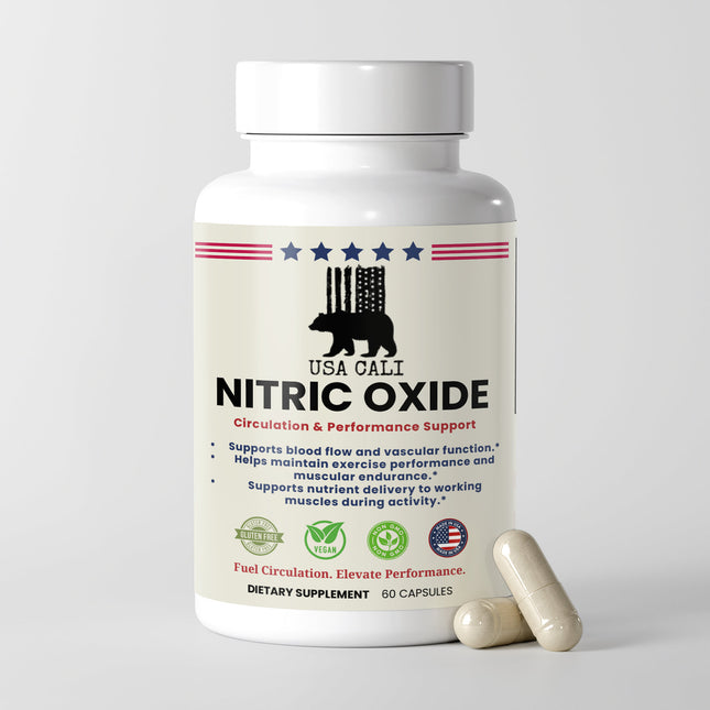 USA CALI Nitric Oxide Capsules – L-Arginine Alpha-Ketoglutarate, L-Arginine HCL & L-Citrulline DL-Malate for Circulation, Muscle Pump, Endurance & Workout Performance Support – 60 Caps – Made in USA