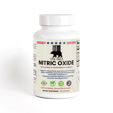 USA CALI Nitric Oxide Capsules – L-Arginine Alpha-Ketoglutarate, L-Arginine HCL & L-Citrulline DL-Malate for Circulation, Muscle Pump, Endurance & Workout Performance Support – 60 Caps – Made in USA
