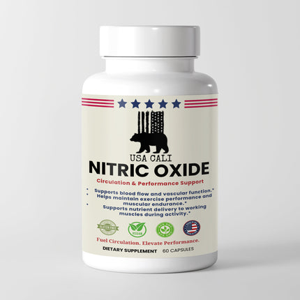 USA CALI Nitric Oxide Capsules – L-Arginine Alpha-Ketoglutarate, L-Arginine HCL & L-Citrulline DL-Malate for Circulation, Muscle Pump, Endurance & Workout Performance Support – 60 Caps – Made in USA