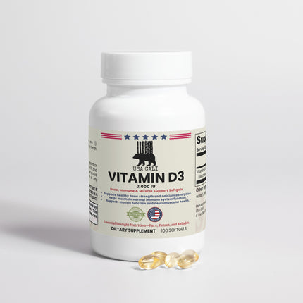 USA CALI Vitamin D3 2,000 IU Softgels – Cholecalciferol for Bone Health, Immune Support, Muscle Function & Seasonal Wellness – 100 Softgels – Made in USA