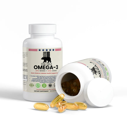 USA CALI Omega-3 Fish Oil Softgels – EPA 180mg + DHA 120mg with Vitamin E for Heart Health, Brain Function, Triglyceride Support & Vision – 100 Softgels – Made in USA