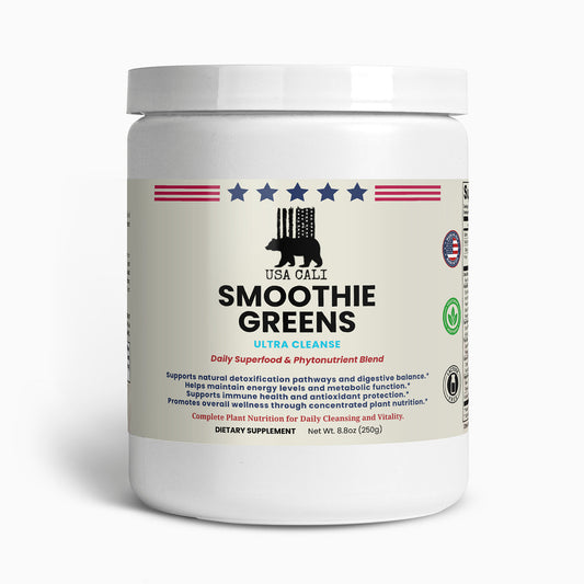 USA CALI Ultra Cleanse Smoothie Greens Powder – Organic Grasses, Spirulina, Chlorella, Adaptogens, Digestive Enzymes &