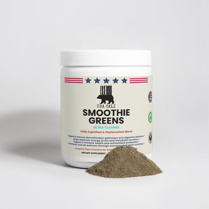 USA CALI Ultra Cleanse Smoothie Greens Powder – Organic Grasses, Spirulina, Chlorella, Adaptogens, Digestive Enzymes & Prebiotic FOS for Detox, Energy & Whole-Body Vitality – Made in USA