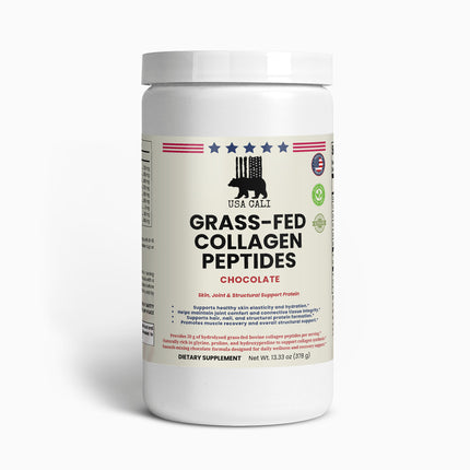 USA CALI Grass-Fed Collagen Peptides Powder Chocolate – Hydrolyzed Types I & III Bovine Collagen for Skin Elasticity, Hair, Nails, Joint & Bone Support – Stevia Sweetened – Made in USA