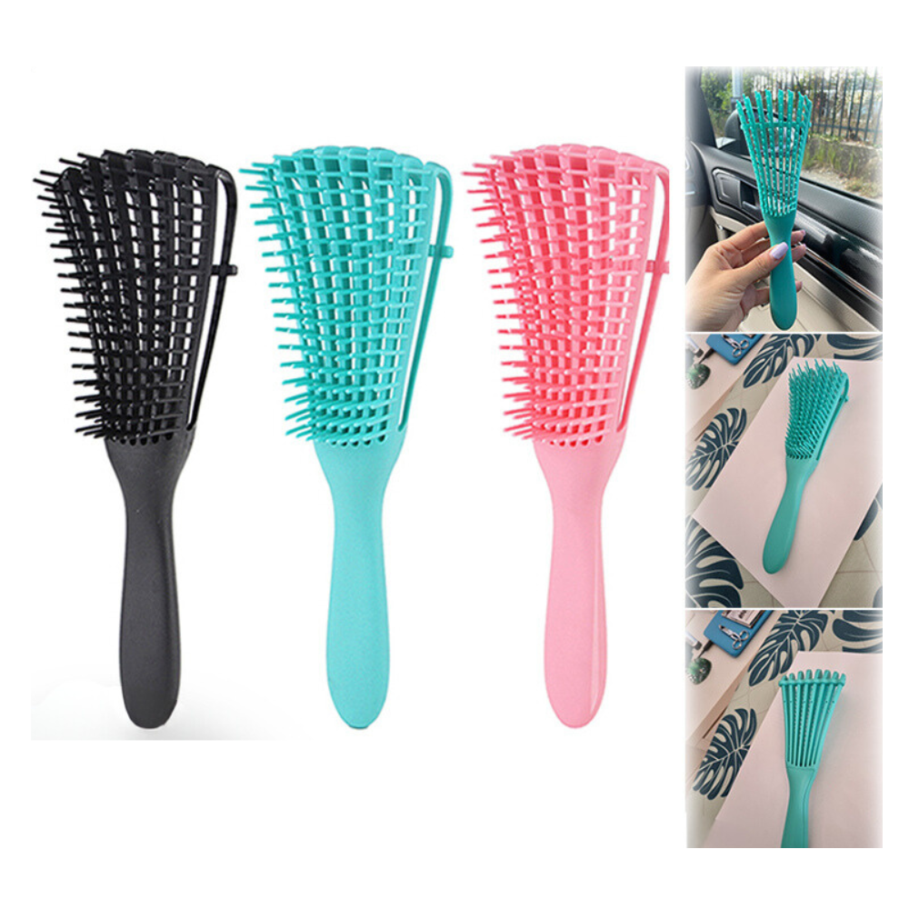 Hair detangling brush with flexible bristles for smooth, knot-free hair