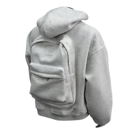 Hoodie with Integrated Backpack front view showing built-in carry storage