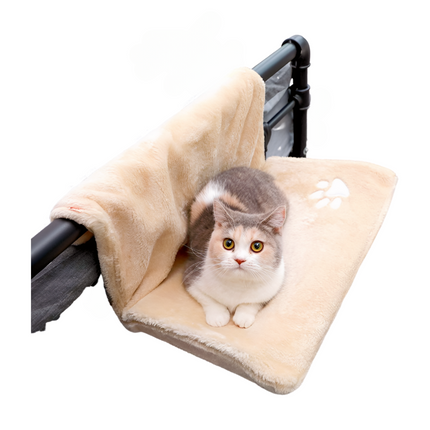 Cat hanging bed suspended from wall showing cozy perch for cats